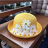 BEMOTION 子ども用麦わら帽子 ストローハット キッズ 可愛い 折りたたみ　女の子用　夏　海　旅行　紫外線対策 おしゃれ 選べる ５ カラー 頭回り51-53cm 子どもを日差しから守る (イェ