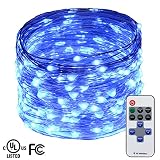 RUICHEN ledイルミネーションライト　20M200led リモコン点滅　アダプタ付け（UL安全承認） クリスマス電飾　部屋飾り　銀線防水（ブルー）