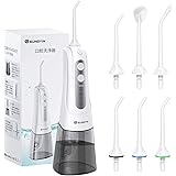 【Amazon限定ブランド】SUNGYIN 【2021年最新版】口腔洗浄器 ジェットウォッシャー 口腔洗浄機 300ML 4種類モード 強度調整可能 USB充電式 2000mAh大容量 IPX7防水 替えノズル6本 収納ポーチ付き 携帯型 ホワイト