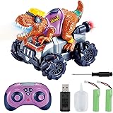 FlyCreat ラジコンカー 恐竜 ラジコン 子供向け ドリフトラジコン ミニ四駆 オフロード 360°回転 2.4GHz 4WD USB充電式 LED搭載 2個充電電池つき 男の子 クリスマス/誕生日プレゼント
