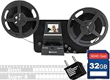 Wolverine 8mm & Super 8mm リール デジタル ムービー メーカー プロ フィルム デジタイザー、フィルム スキャナー、32GB SD メモリーカード、デュアルボルテージ 100-240V 電源アダプター & インターナショナル 2プロング ラウンド ピン プラグ アダプター