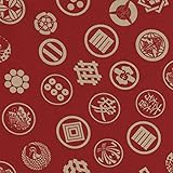 【定番 和柄・和調プリント】KAMON（家紋） 5色あります 1m単位で切り売りいたします (赤)