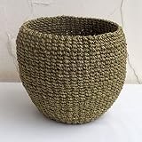【ノーブランド品】[鉢カバー]アバカバスケット 直径17cmオリーブ[4号鉢用・高さ17cm]