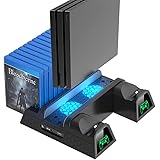 PS4スタンド PS4 縦置きスタンド OIVO PS4 コントローラ充電スタンド2台 PS4/PS4 Pro/Slim/スリム 高互換性 PS4冷却スタンド 青LED付冷却ファン 充電 冷却 収納