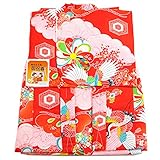 モスリン 一つ身着物 -57- 女の子 初着 祝着 一つ身 友禅 産着 ウール 日本製 羊毛 1歳 赤橙 花柄