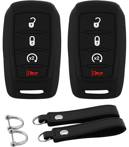 CHEZENHUI Dodge RAM Key Fob Cover With Leather Lanyard - Protective Case For 2019-2022 Smart Key (Red)