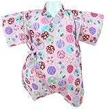 国産生地 水玉柄 甚平ロンパース 綿100% ピンク◇70cm