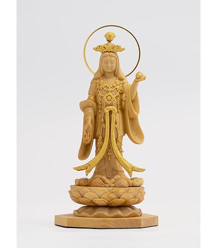 Amazon.co.jp: 極小仏 聖観音菩薩 13cm（木製：ツゲ 金泥仕上）＿聖