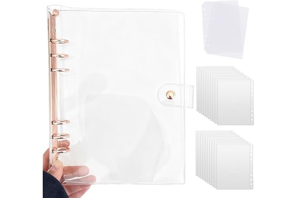 A5サイズ シール帳 バインダー 透明 6穴 シール台紙20枚付き＋シールPP専用台紙×2枚 手帳 シール収納 大きいサイズ コラージュノート 推し活 女の子 オリジナル作成 クリアタイプ (ローズゴールド)