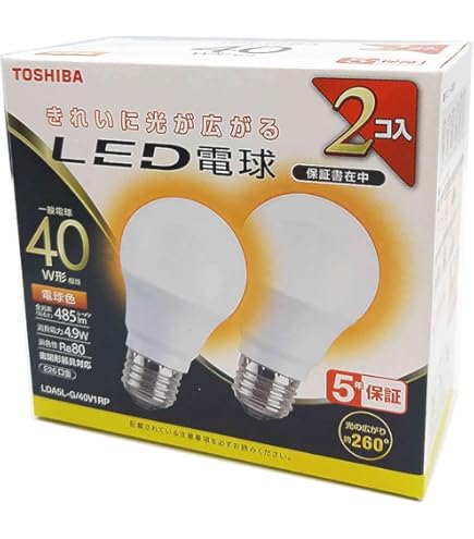 Amazon | 東芝(TOSHIBA) LED電球 40W相当 広配光 電球色 E17口金 2P