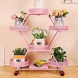 LJ 鍛鉄の花のスタンドヨーロッパスタイルの6つの層プーリーのリビングルーム/バルコニー/室内花のスタンドを移動することができます (色 : ピンク ぴんく)