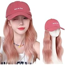 Amazon.co.jp: EEUOPQ 帽子付きウィッグ ピンク かつら 巻き髪 春夏秋