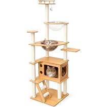 専用　キャットタワー 木製 スリム 宇宙船付き 大型猫用　ホワイト, 165cm Amazon | [ChicKone] キャットタワー 木製 スリム 宇宙船付き 高さ約