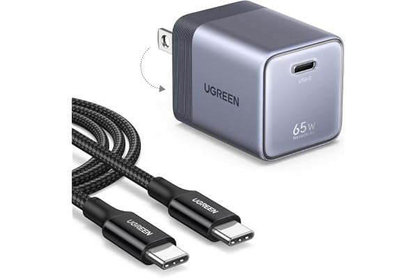 UGREEN Nexode Air 65W 急速充電器 USB-C 超小型 GaN 【当社最小級・卵の2/3サイズ / 100W ケーブル付き】 折りたたみ式プラグ PD3.0/PPS対応/PSE認証済 iPhone 17 16 15 MacBook Air iPad Galaxy Android ノートパソコン 各種対応 (グレー)