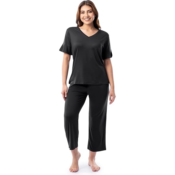 NACHILA Women’s Bamboo Viscose Pajama Set – Sleeveless Tank & Floral Capris