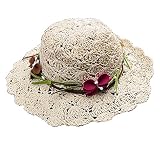 2-9歳女ベビー用夏帽子/ストローハット/麦わら帽子/太陽帽 花輪 草編み 52-54cm 日焼け止め リゾート 海辺 (06)
