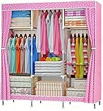 SUOERNUO ワードローブ　クローゼット　カーテン式カバー付き　3列6段　幅105*奥行44*高156cm　高耐荷重　組立簡単　大容量　衣類収納　ハンガーラック　 (ドット柄)