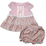 《初夏盛夏対応》(日本製) Pample Mousse(パンプルムース) 天竺ボーダー+天竺小花柄フレンチ袖ミルキースーツ 90cm /PK NO.DP-72405