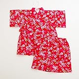日本製 甚平スーツ 祭り　女の子 花　90ｃｍ/95ｃｍ（720912） (95cm, レッド)