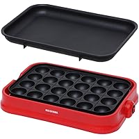 アイリスオーヤマ たこ焼き器 着脱式 2WAY (たこ焼きプレート 24穴 平面プレート) レッド PHP-24W-R