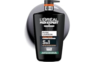 L'Oreal Paris Men Expert Pure Carbon 5-in-1 Body Wash & Shampoo XXXL 1L (Pack of 2), Daily Shower Gel, for Cleansing Body, Face, Hair & Beard, Recyclable Bottle made of 100% Recycled Plastic