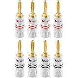 Nakamichi バナナプラグ banana plugs 24K金メッキ スピーカーケーブルコネクター アルミメタルシェル 12AWG-18AWGゲージサイズ4mm (8個（4ペア）, バナナプラグ)