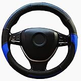 ZATOOTO 車用 ハンドルカバー 軽自動車 本革 sサイズ ステアリングカバー おしゃれ 汚れ&滑り防止 四季汎用 38cm ブルー LY100-BL