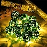 20LED　レッドラタンボール　ストリングライト　クリスマス　ウェディングパーティー飾りライト　バッテリー式　LEDイルミネーションライトランプ　グリーン