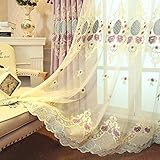 pureaquエレガントExtra Longリビングルームカーテングロメットブラックアウトカーテンパネル刺繍花柄ヨーロピアンスタイルRoom Darkening Drapesフレンチドア用/寝室1パネ