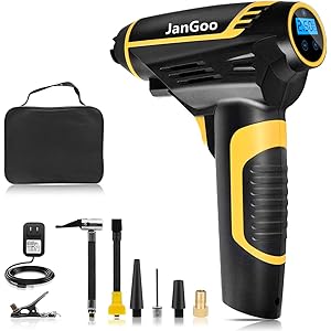 JanGoo 電動エアコンプレッサー エアコンプレッサー 空気入れ 2200AM電池 コードレス 携帯便利 LEDライト…