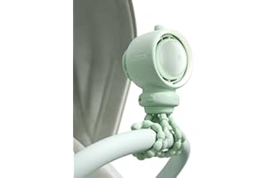 JISULIFE Pram Fan, Portable, Small, Battery Operated, with 5 Speeds, Air Purification and Air-Enhancement Technology, Bladeless, Food Safe, Green