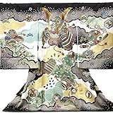 【紋入れ付き】 【お宮参り着物】【黒地系 染絞り柄にかぶとの柄】男の子 正絹 友禅 刺繍【風呂敷プレゼント/ギフト対応】
