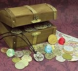 American Coin Treasures Kid's Treasure Chest with Replica Pirate Coins/Foreign Coins/Gems/Necklace C