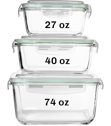 Amazon｜[4パック28オンス] ガラス食品保存容器 ロック蓋付き