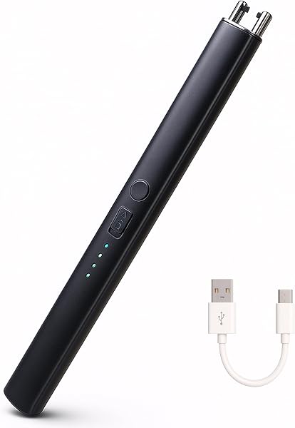 【最新型・防風&無炎】プラズマライター 電子ライター 点火 電気 USB 充電式 電量表示付き スリム設計 軽量 持ち運び便利 火起こし キャンドル着火 BBQ グリル キャンプ用 お墓参り 緊急用 防災グッズ ガス不要 省エネ 静音設計 ギフトにも最適 (黒) - 1