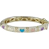 Ivy and Max Gold Finish White Enamel Multi-Color Hearts Girls Bangle Bracelet