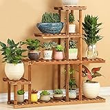 Plant shelf 木製フレームナチュラル木製フラワーラック多層バルコニーフラットポットラック屋内と屋外高と低盆栽フレームストレージラック Flower racks ( 色 : Plus buck