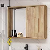 訳あり新品・未使用★木製壁掛け鏡　木製キャビネット Amazon.co.jp: 浴室の鏡, 引き戸ミラーキャビネット木製壁掛けバス