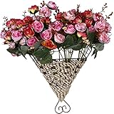 ノーブランド品　造花　壁掛け　壁飾り　ハンギングバスケット　蕾　花　バド　観葉植物　人工観葉植物　雑貨　アーチ　飾りつけ　飾り　装飾　インテリア　フラワー　カゴ入り　ピンク　Generic Artif