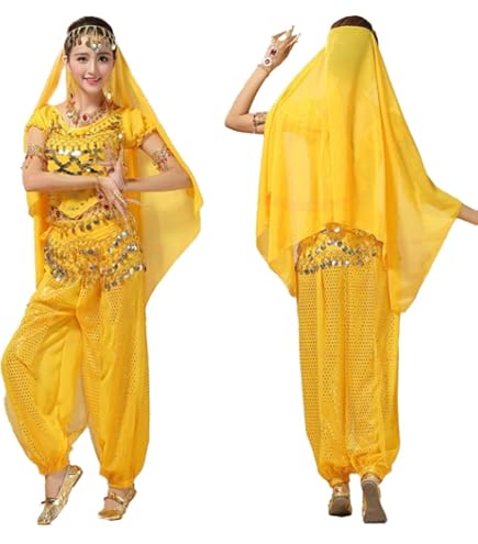 再再値下げ！舞台映え黄色ベリーダンスサイーディ衣装5点セット 再再値下げ！舞台映え黄色ベリーダンスサイーディ衣装5点セット