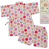 ガールズベビー浴衣|甚平[くろわっさんす べべ]ベビー甚平|上下セット|まり柄|和柄(日本製生地)綿100％|女の子|女児用 80cm ホワイト