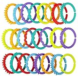 Aimeio 24 Pack Teether Rings Stroller Toys Silicone Sensory Teething Rings BPA-Free Teething Toddler