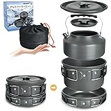 SOHAPI アルミクッカーセット キャンプ用品 鍋 アウトドアケトル クッカー くっかーセット アウトドア 調理器具 フライパン キャンピング鍋 収納袋付き 2–3人に適応 折畳み式 軽量 コンパクト（クッカーセット）