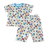 アンパン ニット楊柳 前開き総柄 半袖パジャマ サックス◇90cm