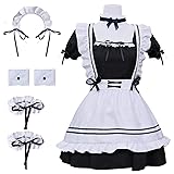 [Socpuro] メイド服 コスプレ 萌え ロリータ 可愛い メイド 定番 ショート丈 ワンピース＋エプロン＋カチューシャ＋チョーカー コスチューム ハロウィン メイド仮装 レディース ロリータ衣装 学園祭 変装パーティー 演出 クリスマス 遊園地 (M)