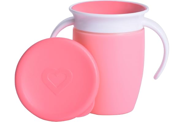 munchkin マンチキン ハンドル付きミラクルカップ パステルカラー ピンク 6ヶ月から こぼれない FDMU10802L | 日本正規品 プラスチック 子供 ベビーマグ コップ飲み 練習 シッピーカップ 360度 食洗機対応