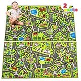 JOYIN プレイマット 2パック シティライフ カーペット プレイマット 3歳以上 ジャンボ プレイルームラグ 都市ごっこ遊び