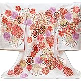 【お宮参り着物】【白地系 毬に菊 梅 桜の柄】女の子 正絹 友禅 金駒刺繍【風呂敷プレゼント/ギフト対応】