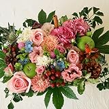 フラワー ギフト 誕生日 アレンジメント ピンク系 誕生日お祝いに 季節のお花を使った生花 フラワーケーキアレンジメント Happy birthday ピック付