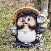 たぬき　置物　縁起物　インテリア　置き物　昭和レトロ　N113 昭和レトロ 招きタヌキ 狸 陶器製狸の置物 縁起物ディスプレイ